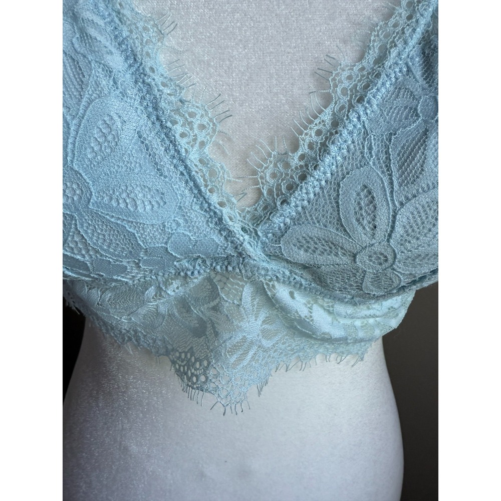 Aerie Blue Womens M Floral Lace Padded Boho Longline Wireless Crossback Bralette - Picture 6 of 14